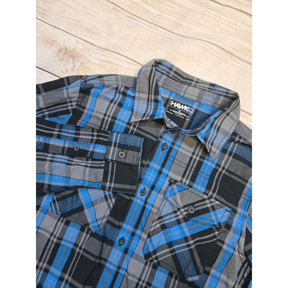 Tony Hawk Shirt Boys Size‎ XL Plaid Button Down Long Sleeve Blue Black Skater